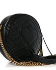 Azalea Calfskin Matelasse Heart Mini GG Marmont Round Shoulder Bag Black