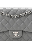 Caviar Quilted Jumbo Double Flap Grey