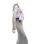 Extra Supple Calfskin Crocodile Embossed Le Cagole Shoulder Bag XS Lilac