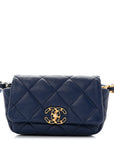 Goatskin Quilted CHNL 19 Waist Bag Dark Blue