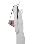 GG Supreme Monogram Textured Dollar Calfskin Web Ophidia Small Crossbody Bag Beige Ebony Fuchsia