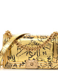 Metallic Calfskin Crocodile Embossed Graffiti Medium Cocodile Boy Flap Gold