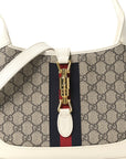 GG Supreme Monogram Azalea Calfskin Web Small Jackie 1961 Hobo Beige Ebony Mystic White