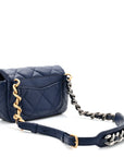 Goatskin Quilted CHNL 19 Waist Bag Dark Blue