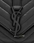Sheepskin Matelasse Chevron Monogram Monochrome Large College Satchel Black