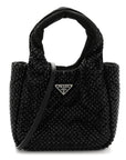 Satin Crystal Soft Padded Small Double Handled Shoulder Bag Black