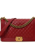 Lambskin Quilted New Medium Boy Flap Dark Red