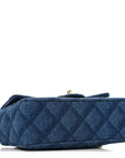 Printed Denim Quilted Mini Rectangular Flap Dark Blue