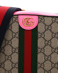 GG Supreme Monogram Textured Dollar Calfskin Web Ophidia Small Crossbody Bag Beige Ebony Fuchsia