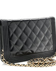 Glazed Calfskin Quilted Boy Wallet On Chain WOC Black