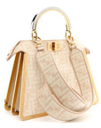 Chenille Suede Metal FF Small Peekaboo I SEE U Satchel Beige White