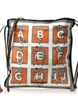 Satin Mythical Alphabet Drawstring Pouch Orange Black White