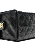Shiny Crumpled Calfskin Quilted Small CHNL 25 Handbag Black