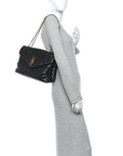 Calfskin Y Quilted Monogram Medium Loulou Chain Satchel Black
