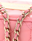 Lambskin Quilted Trendy Mini Vanity Case With Chain Pale Pink