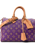 Calfskin Embroidered Monogram Speedy P9 Bandouliere 30 Golden Lotus Purple