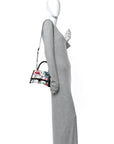 X GCCI Canvas Boarded Plutone Calfskin Flora Logo Print Small Hourglass Top Handle Bag White Multicolor Black