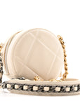 Lambskin Quilted CHNL 19 Round Clutch With Chain White