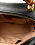 Vintage Effect Calfskin Matelasse Diagonal Small Torchon GG Marmont Bamboo Top Handle Shoulder Bag Black Romantic Cherry
