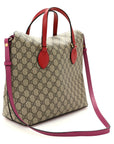 GG Supreme Monogram Linea A Foldover Tote Beige Hibiscus Red New Rosette