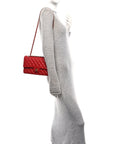 Lambskin Quilted Medium Double Flap Red