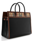 Calfskin Vintage Check Medium Two Handle Title Bag Black