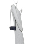 Metallic Caviar Quilted Small Boy Clutch With Chain Navy