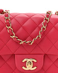 Lambskin Quilted Mini Square Flap Dark Pink