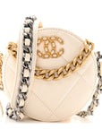 Lambskin Quilted CHNL 19 Round Clutch With Chain White