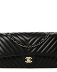 Lambskin Chevron Quilted Medium Double Flap Black