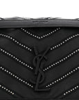 Calfskin Matelasse Monogram Microstud Medium Niki Chain Satchel Black
