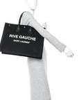 Linen Calfskin Rive Gauche Tote Black