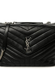 Calfskin Y Quilted Monogram Medium Loulou Chain Satchel Black