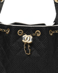 Braided Raffia Calfskin Small CHNL 25 Handbag Black White