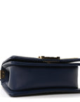 Calfskin Chevron Quilted Braided Small Boy Flap White Navy
