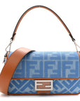 Denim Vitello King FF Embroidered Baguette Denim Chiaro Brandy