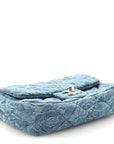 Denim Quilted Camellia Sweetheart Mini Rectangular Flap Blue