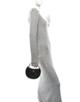 Shiny Crumbled Lambskin Quilted Round Small CC Hobo Black