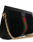 Suede Patent GG Web Medium Ophidia Chain Shoulder Bag Black