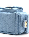Washed Denim Quilted Large Trendy Pockets Hobo Blue
