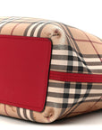Grainy Calfskin Haymarket Check Medium Reversible Tote Red