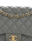Caviar Quilted Jumbo Double Flap Grey