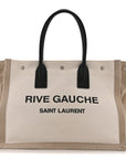 Linen Calfskin Small Rive Gauche Tote Greggio Natural