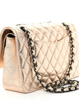 Metallic Lambskin Quilted Medium Double Flap Gold Black