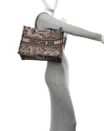 Canvas Embroidered Medium Plan De Paris Book Tote Beige Multi