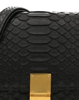 Snakeskin Medium Classic Box Flap Bag Black