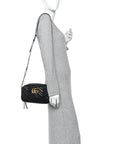 Calfskin Matelasse Small GG Marmont Chain Shoulder Bag Black