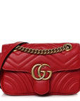 Calfskin Matelasse Mini GG Marmont Shoulder Bag Hibiscus Red
