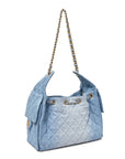 Washed Denim Quilted Small CHNL 25 Handbag Blue