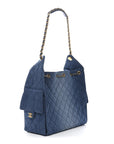 Washed Denim Quilted Medium CHNL 25 Handbag Blue